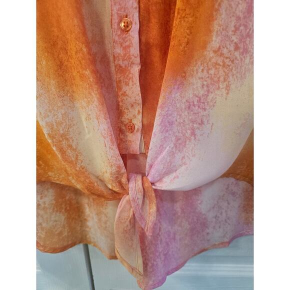 NWT JM Collection Petite Dye Dreams Tie-Front Blouse PXL Tangerine - Picture 4 of 15